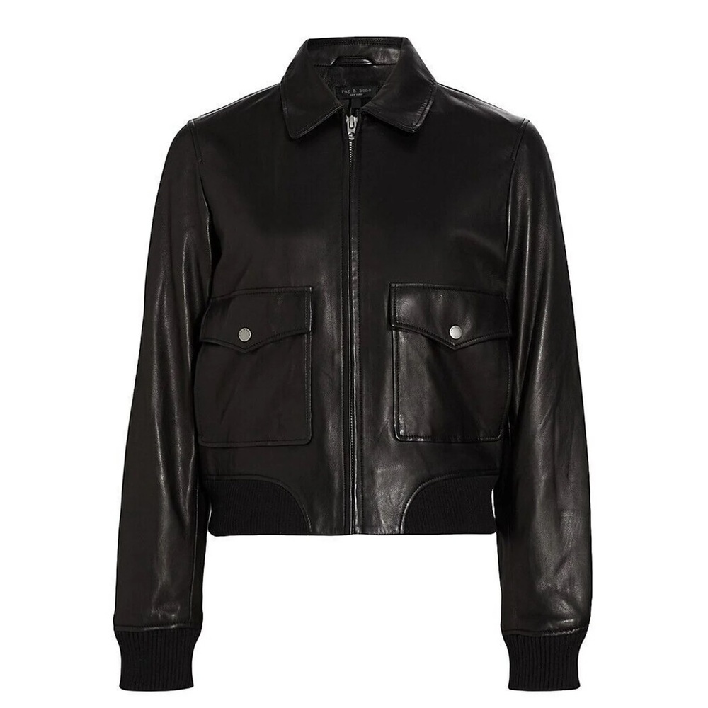 RAG & BONE Icons Andrea Black Leather Lambskin Jacket Size Large